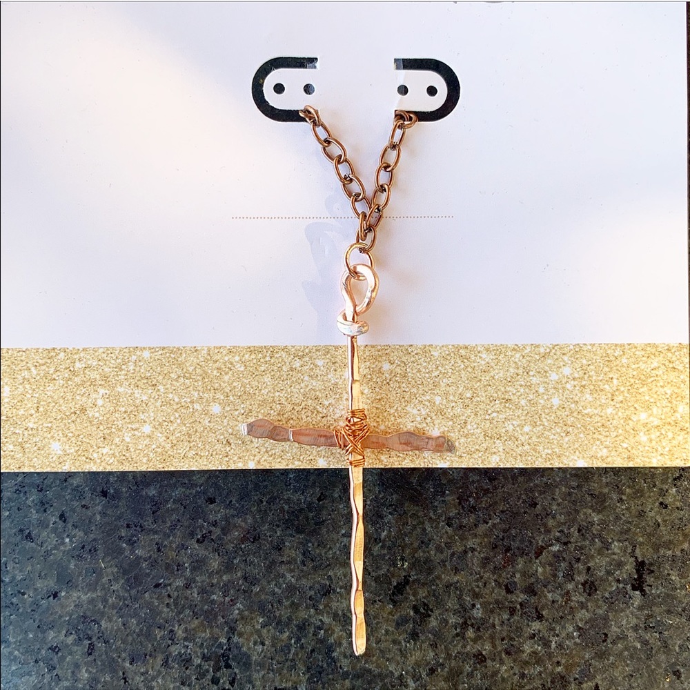 Bonnie Angela Small Hammered Cross Necklace Rose